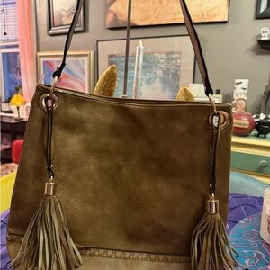 Elegant Brown Tassel Shoulder Bag